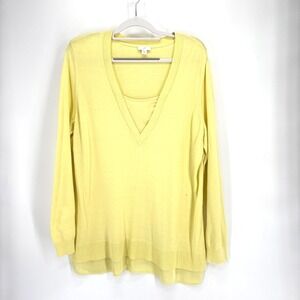 J Jill Sweater Layered V Neck Tunic Large Yellow Cotton Blend